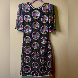 Gala Evening dress Rainbow Wheel Handmade bead sequined pearl NEW Vintage $1,599